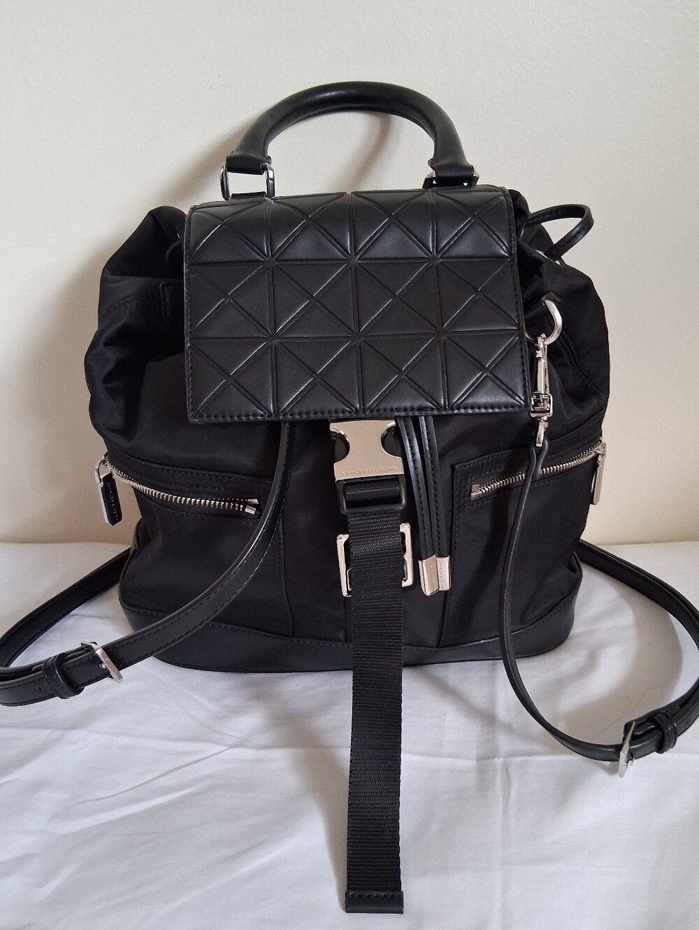CHARLES & kEITH BLACK QUILTED FLAP BACKPACK